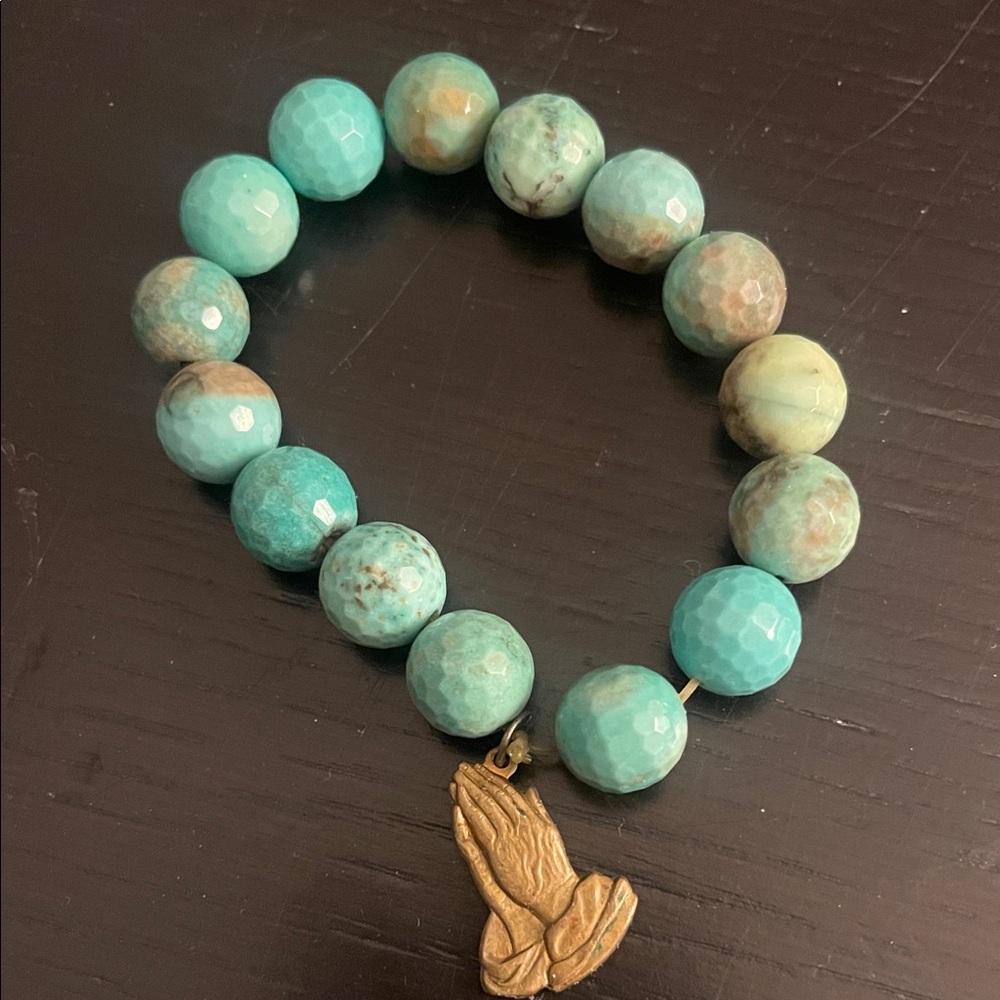 Turquoise Beaded Bracelet with Gold Charm